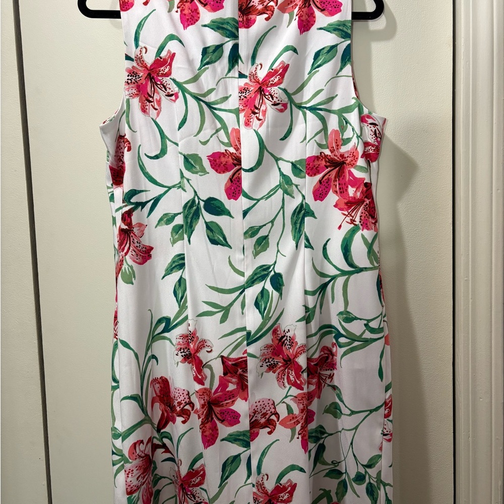 Floral Sleeveless Dress - White with Pink and Green Accents - Picture 5 of 5